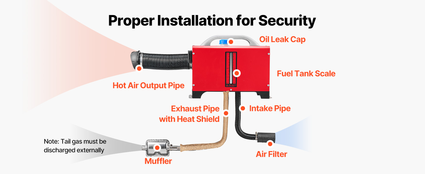 VEVOR 12V дизельний автономний опалювач, 8kW, повітряний опалювач для авто, RV, вантажівки, автобуса з пультом дистанційного керування (LCD, 1 вихідний отвір, червоний)