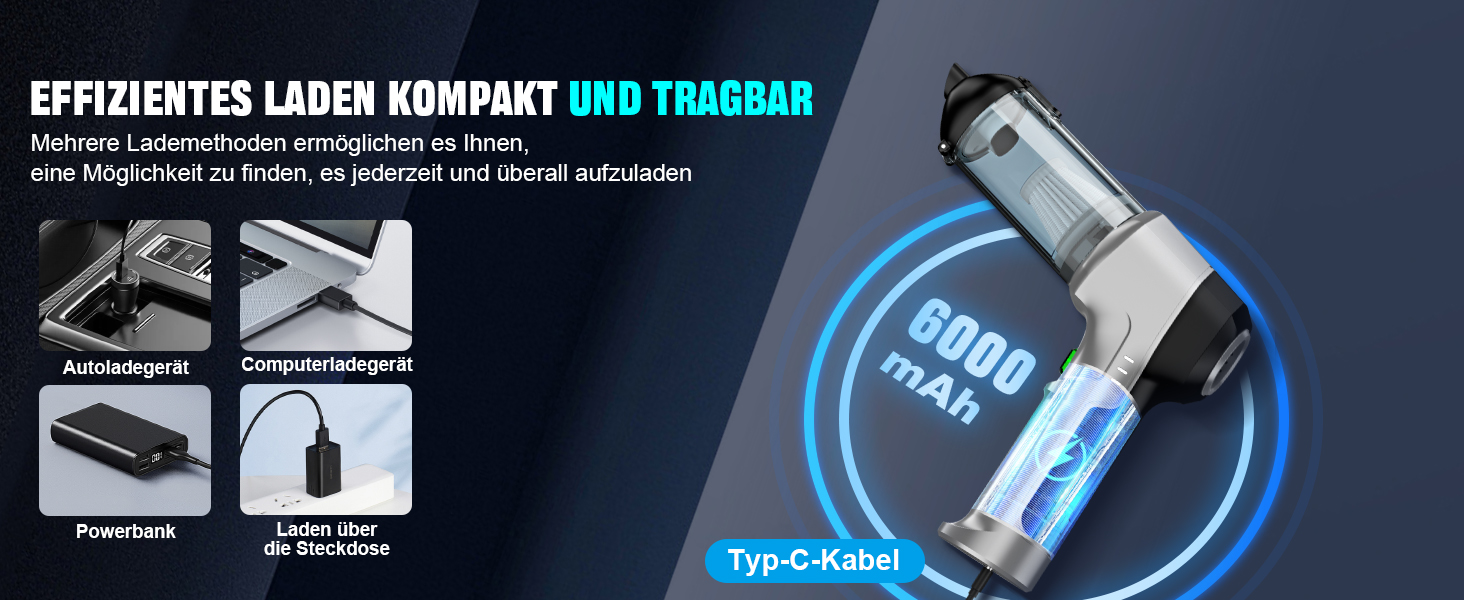 Акумуляторний ручний пилосос 4-в-1 для авто та дому, потужність 25000Па, бездротовий електроповітродув для прибирання шерсті, кухні та ПК, чорний