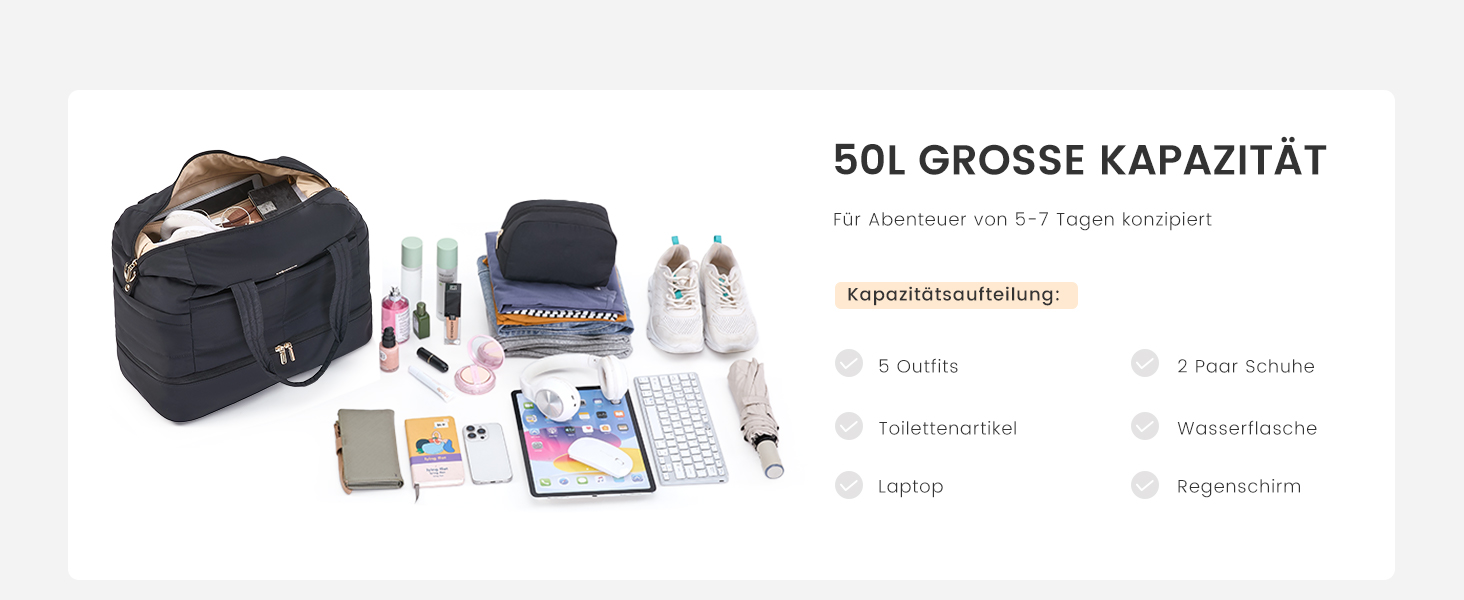 Сумка-мішок LOVEVOOK для подорожей, 52x38x25 см, 50 л (для вихідних, клініки, пологового будинку, авіаперельотів, спорту)