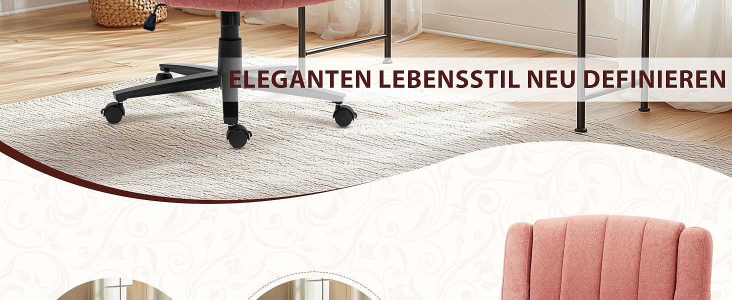 Крісло Vigosit Criss Cross з регульованими підлокітниками та колесами, антиковзаюча тканина, м'яке сидіння, поворотне, для дому, туалетного столика, офісу (Сірий/Рожевий)