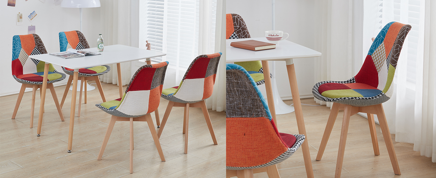 Набір обідніх стільців 6 шт., масивні дерев'яні ніжки, знімні подушки, кухонні стільці, сучасний дизайн (6 шт., світло-коричневий patchwork)