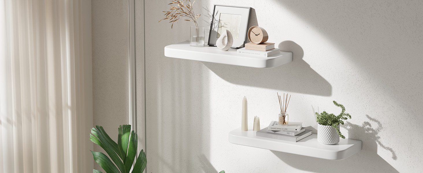 Набір полиць Wandregal 2 шт. з дерева – настінні полиці з прихованим кріпленням, білі, для вітальні, спальні, кухні, для книг та декору