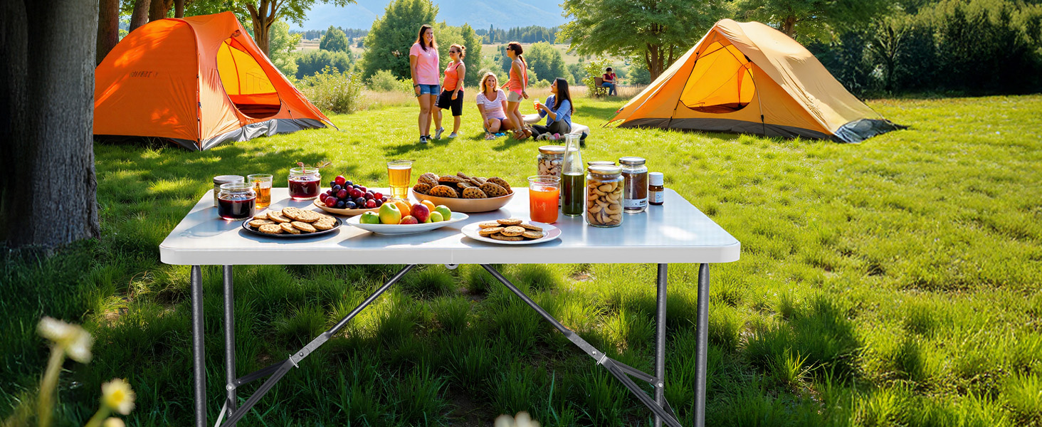 Складаний кемпінговий стіл Wiltec 122x60x75 см, стіл для пікніка, саду та виїзних заходів з ручкою для перенесення