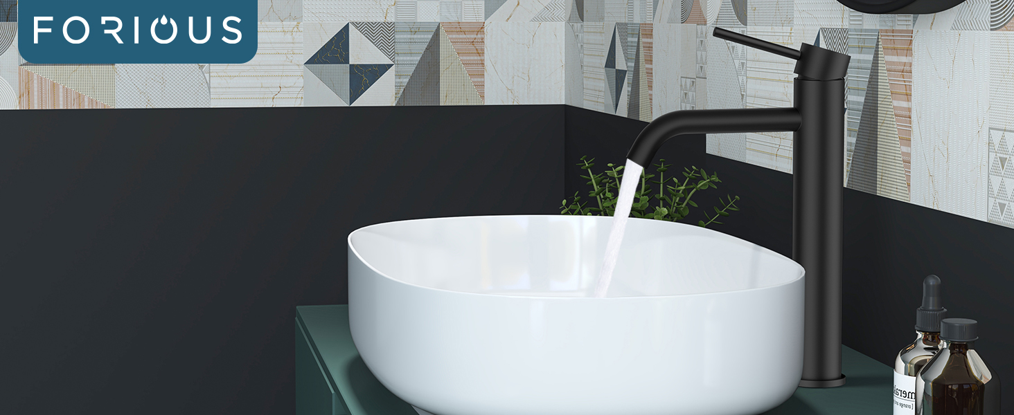 Змішувач для ванної кімнати FORIOUS з набором для зливу, чорний матовий, висота виливу 190 мм, однорідний змішувач для раковини