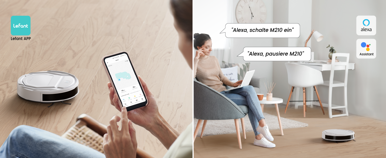 Робот-пилосос LEFANT M210P: 2200Pa, керування через додаток, тиха робота, сумісний з Alexa, для тварин та твердих поверхонь