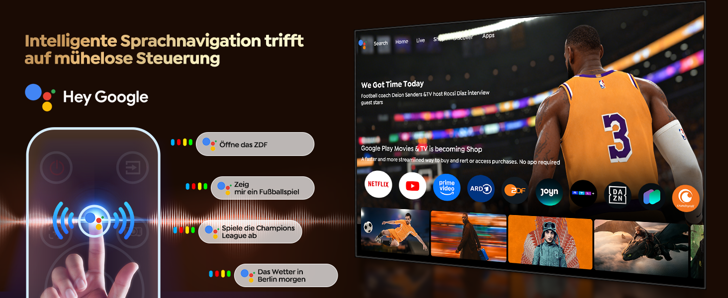 Smart Beamer 4K з Google TV та Bluetooth: LED проєктор для дому та вулиці з автофокусом, HDR10, WiFi, 360° обертання, підтримка HDMI