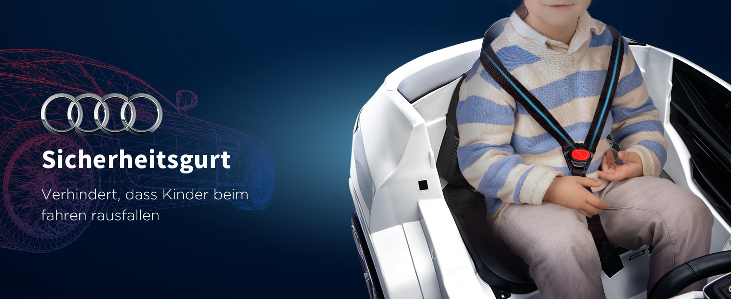 Електромобіль для дітей Audi E-tron HOMCOM 12V з пультом, ременем безпеки, музикою MP3/USB/TF, для дітей 3-5 років, білий