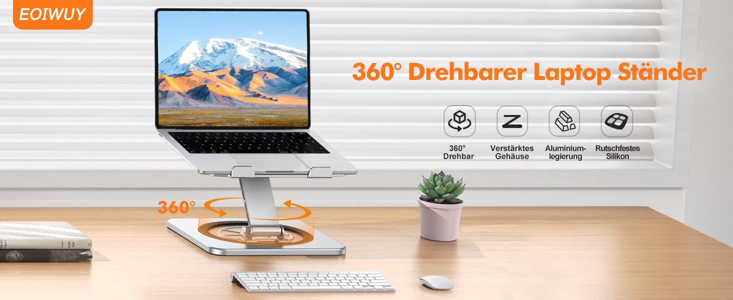 Підставка для ноутбука з поворотним столом 360°, регульована, ергономічна, з вентиляцією, складний тримач для кулінарної книги, сумісна з MacBook Air/Pro (10-16')