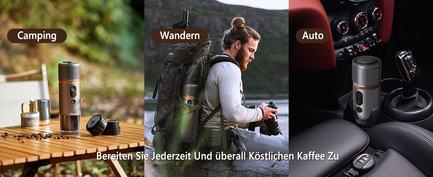 CONQUECO Портативна Еспресо-машина: Електрична кавомашина 12V для авто та подорожей. Сумісна з капсулами NS та меленою кавою (Сірий, 3 шт.)