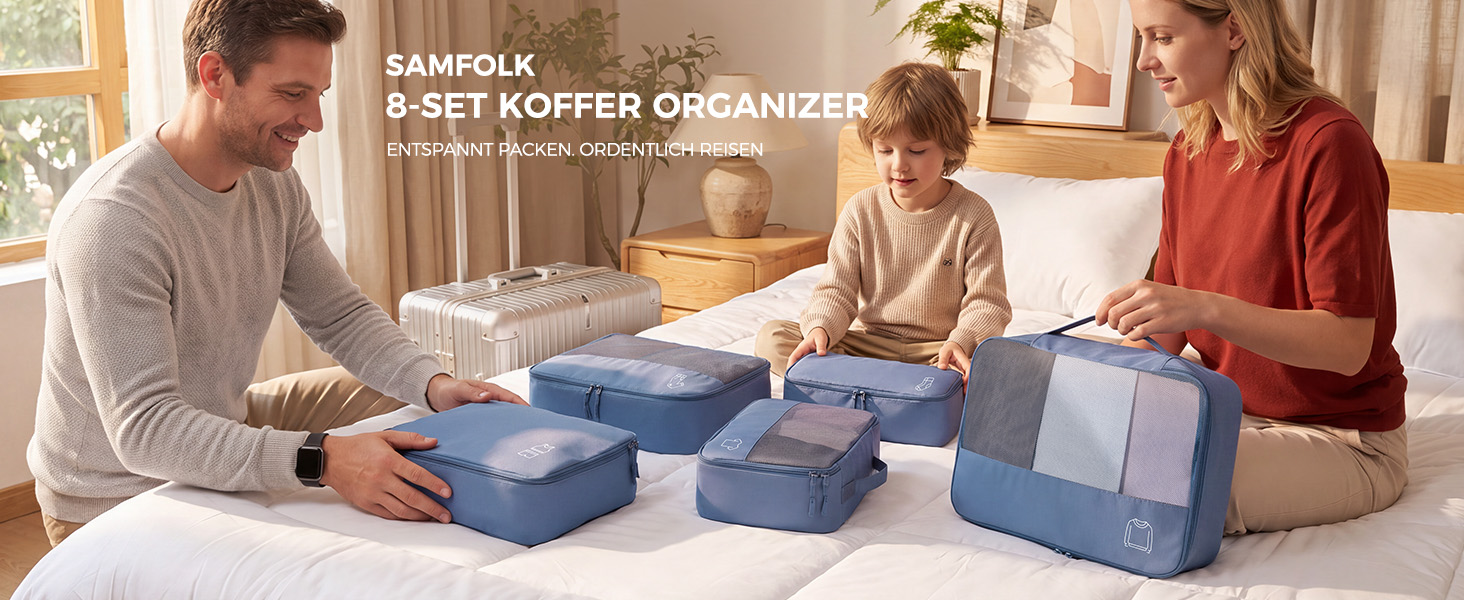 Набір органайзерів для валізи та рюкзака Packing Cubes, 8 предметів, сіро-блакитний
