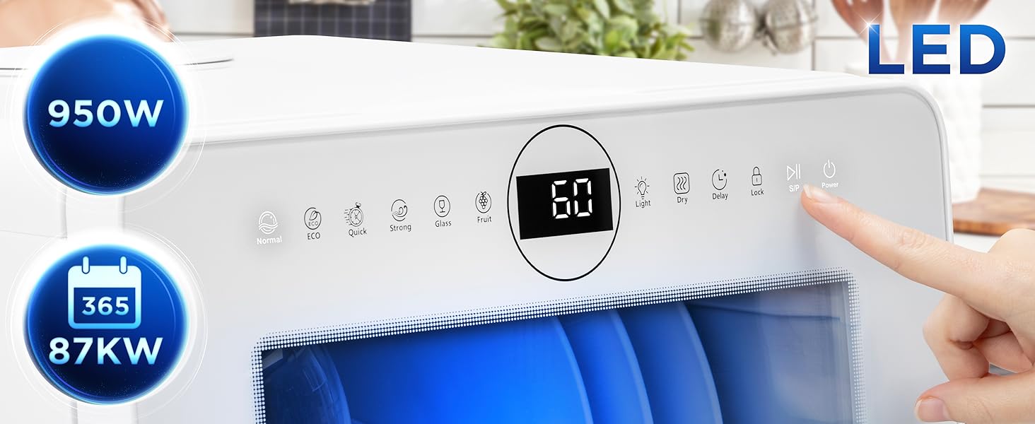 Настільна посудомийна машина Duronic DW5 BK, міні, 6 програм, 3 комплекти посуду, бак 5 л, без підключення до води