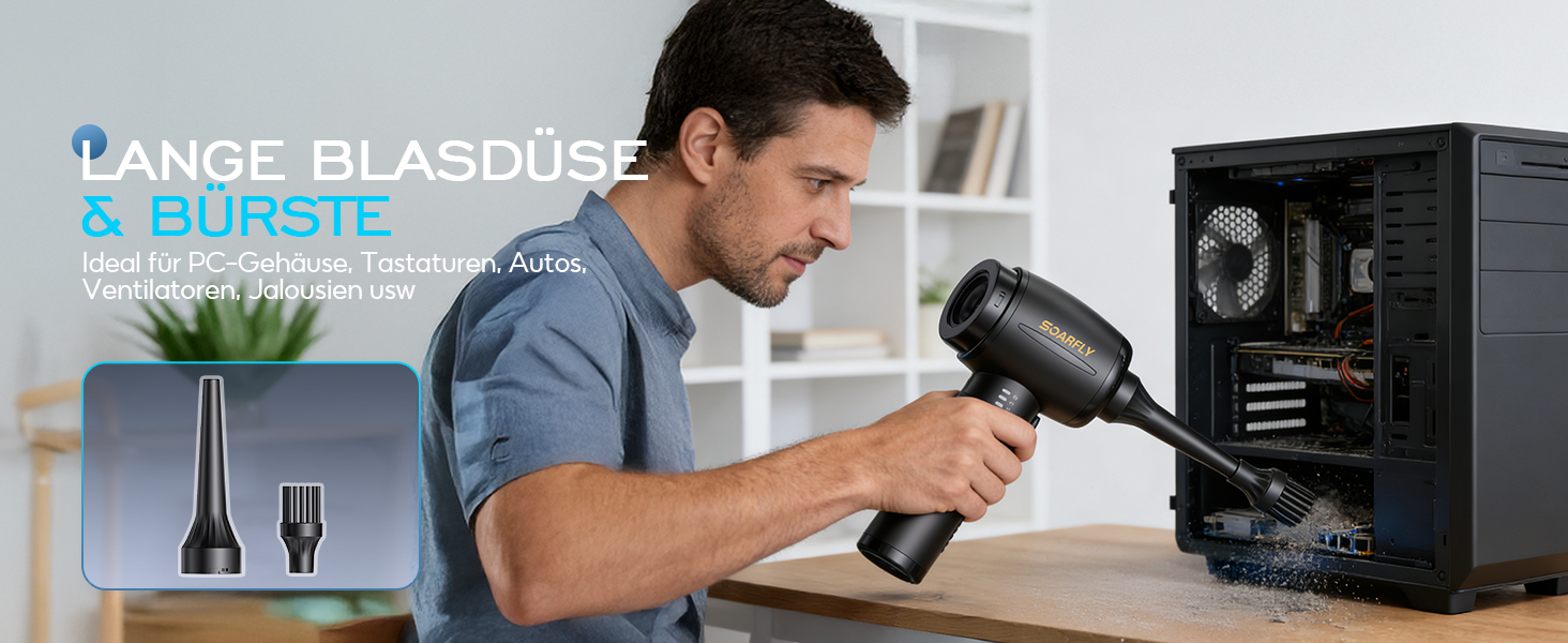 Акумуляторний ручний пилосос SoarFly 4 в 1, 25000Па, бездротовий міні-пилосос для авто, дому та ПК з безщітковим двигуном, LED-підсвіткою та набором щіток, чорний