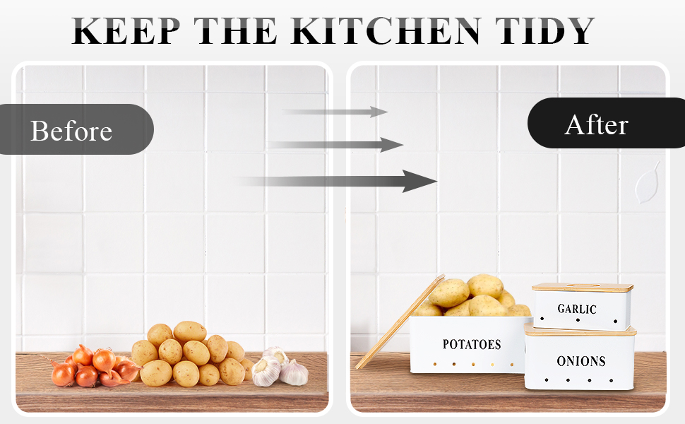 Набір контейнерів для картоплі, цибулі та часнику [3 шт] з бамбуковими кришками | Коробки для зберігання овочів з вентиляцією | Чорний