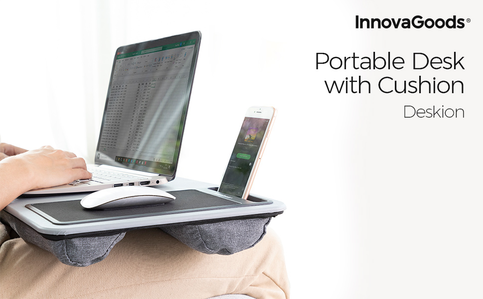 Столик для ноутбука InnovaGoods Deskion з XL-подушкою, зручний та ергономічний для роботи та навчання вдома та в офісі