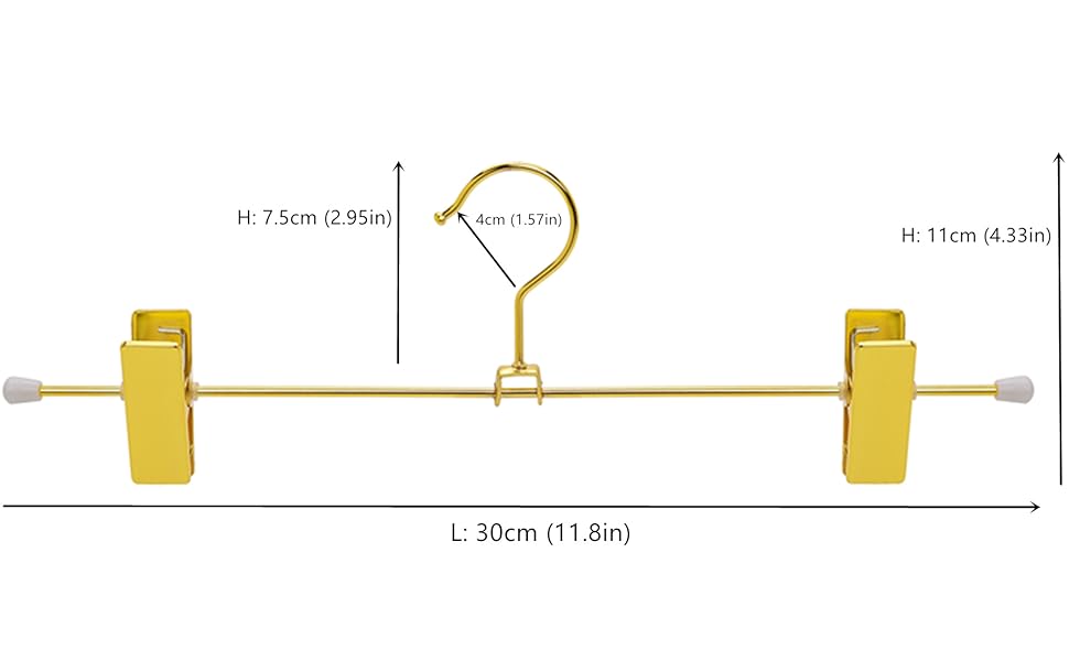 Янтарна домашня вішалка для одягу, 20 шт., 30 см, золота залізна вішалка, металева вішалка для штанів, штанів, шортів, спідниць, шкарпеток, нижньої білизни, з нековзними затискачами і поворотними гачками (30 см, золото, 10 шт.)
