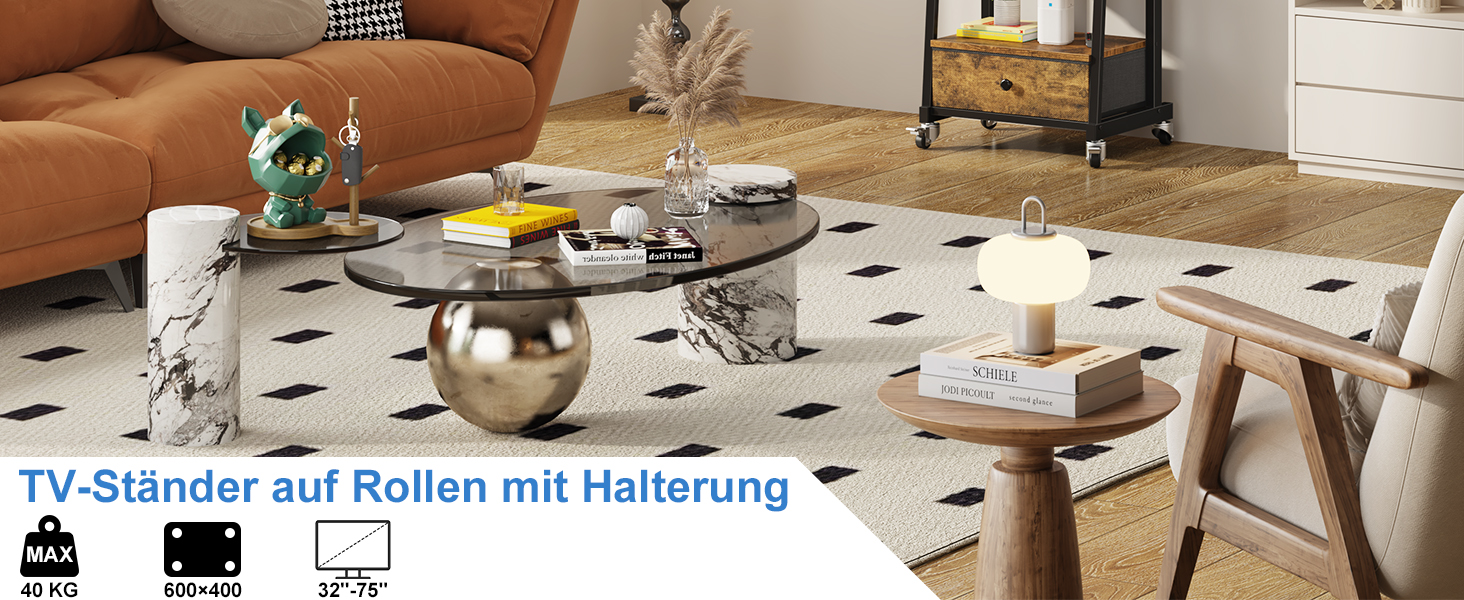 Тумба для телевізора на колесах з ящиком, для телевізорів 32-75 дюймів, регульована, з розеткою, коричнева, 140 см