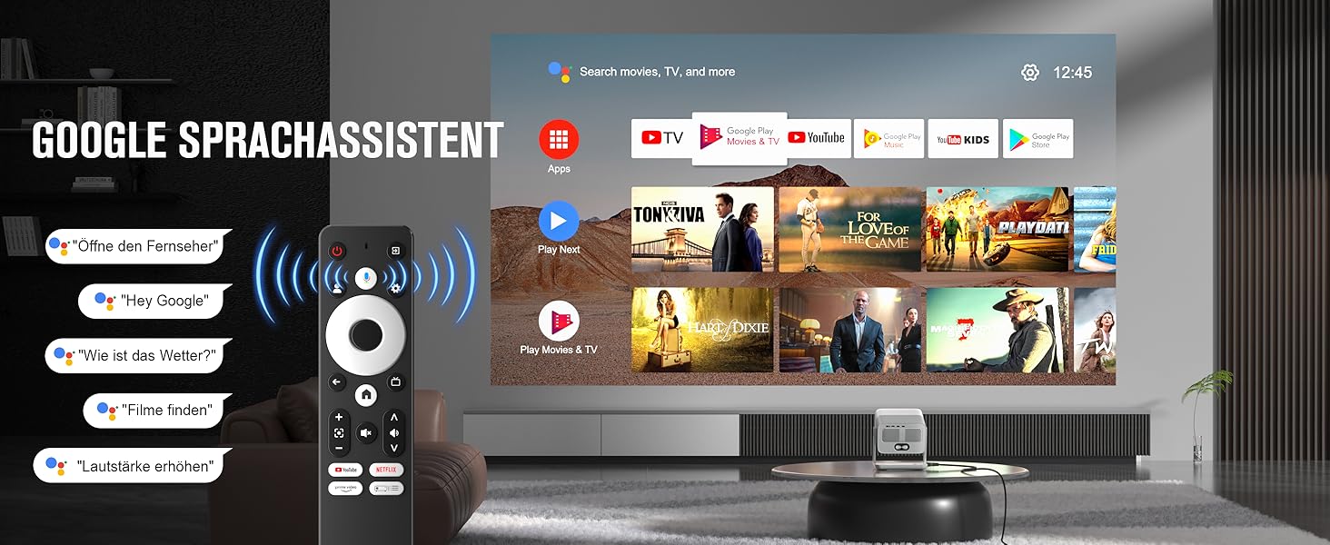 Smart Beamer VOPLLS 1080P Full HD WiFi 800ANSI: Міні-проектор з автофокусом та корекцією трапеції для дому/вулиці, підключення до телефону, сіро-білий