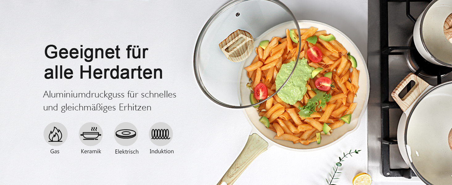 Набір посуду GipP 22 шт. з керамічним покриттям, антипригарний, для миття в посудомийній машині, без PFAS, білий