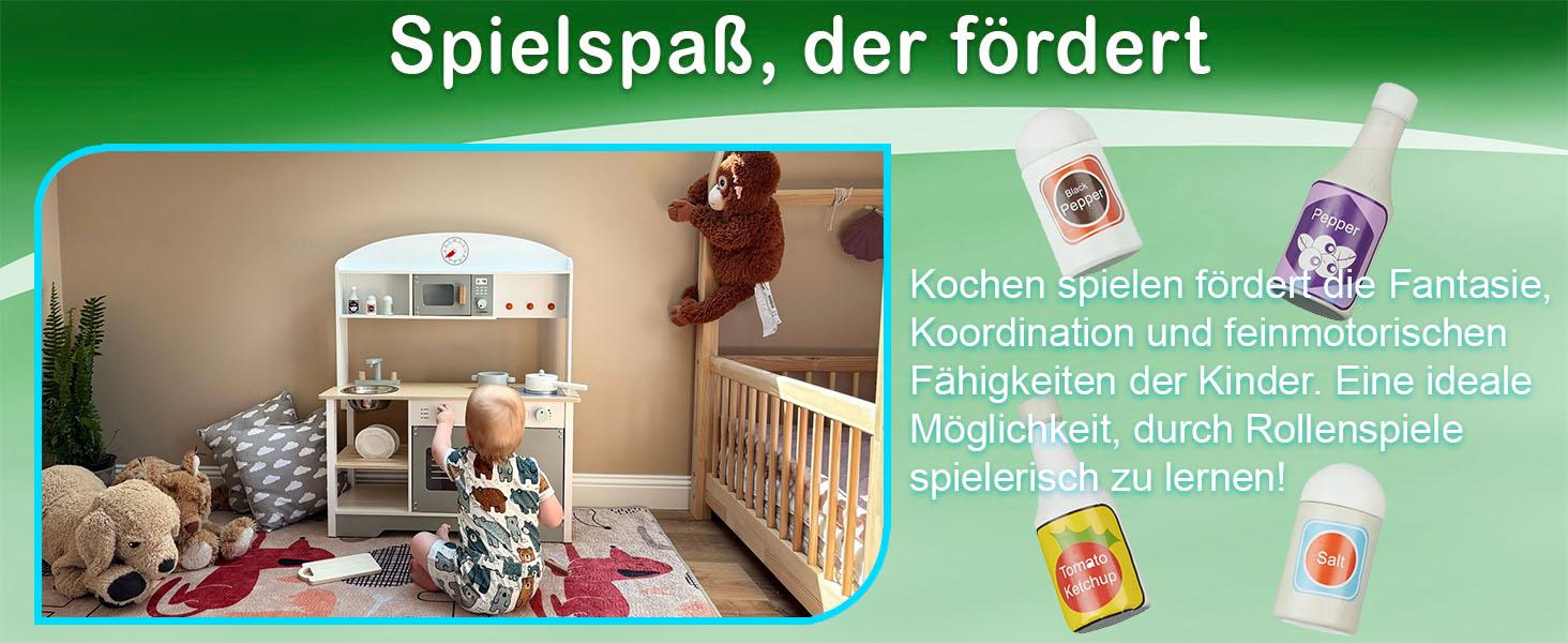 Дерев'яна дитяча кухня з раковиною, духовкою та витяжкою, модель 1