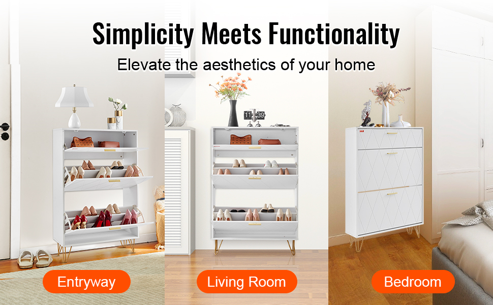 Шафа для взуття VEVOR вузька, дерев'яна, 600 x 168 x 877 мм, з верхньою полицею та 3 відкидними дверцятами, вантажопідйомність 36,28 кг, для прихожого