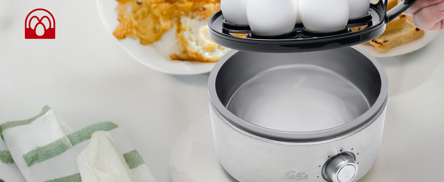 Яйцеварка Solis 8272 з функцією пароварки – нержавіюча сталь, до 7 яєць, регулювання ступеня готовності, LED-дисплей, звуковий сигнал, безпечна та легка у чищенні