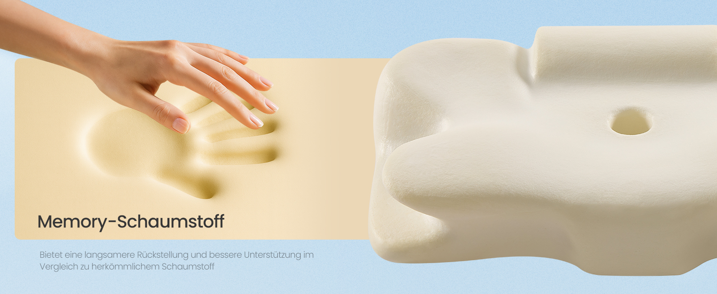 Ергономічна подушка SONGMICS з ефектом пам'яті (Memory Foam), регульована за висотою, для сну на боці, спині та животі, біло-сіра TBP051GZ02