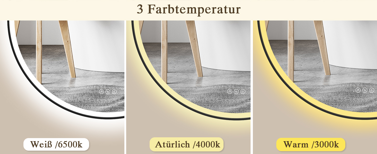 Дзеркало для ванної кімнати з підсвічуванням LED, кругле, 50 см, сенсорне керування, регулювання яскравості, функція пам'яті, захисне скло HD, захист від вибуху, Bluetooth, антизапар, металевий каркас, 60x60 см