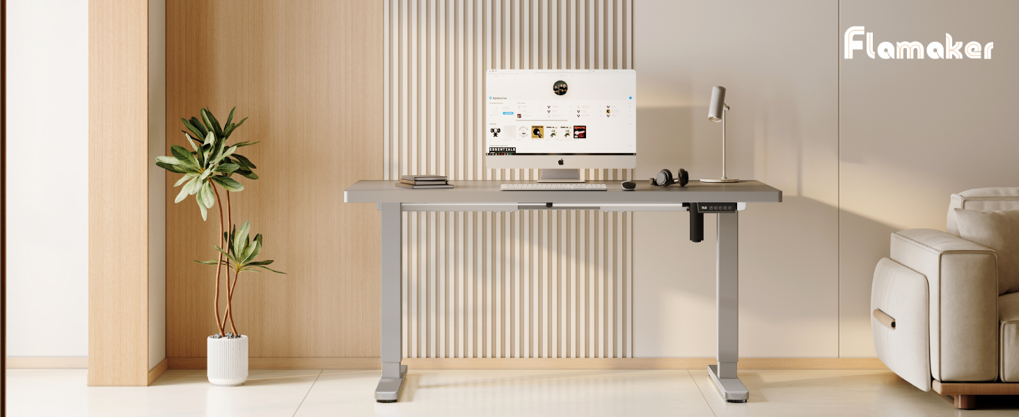 Електричний регульований стіл Flamaker: телескопічна стійка, пам'ять, сірий колір