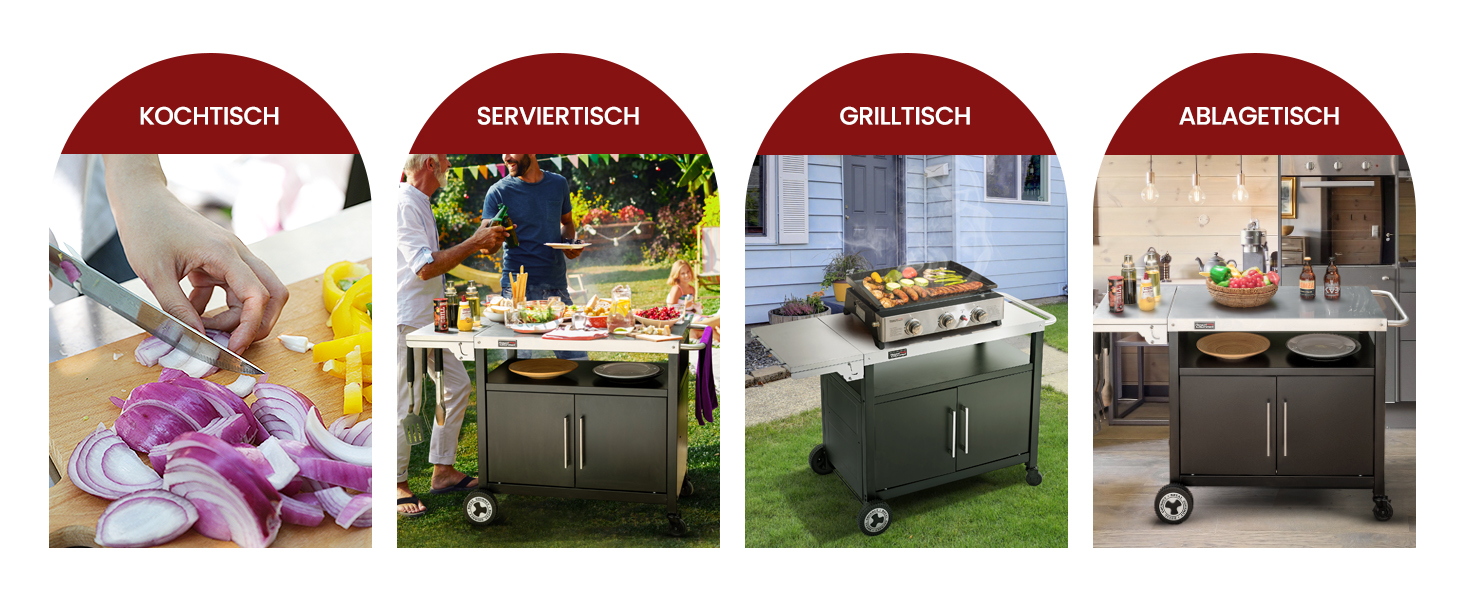 Royal Gourmet Grillwagen: гриль-візок з відкидним столиком, шафкою та нержавіючою сталевою поверхнею