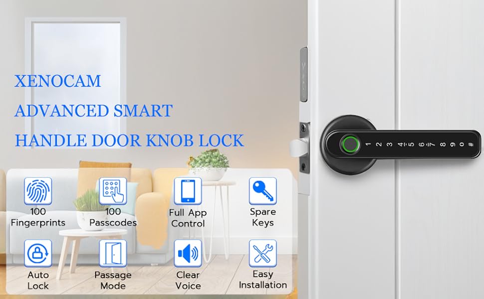 Розумний замок для дверей Fingerprint з сенсорною панеллю для дому, квартири, офісу, вхідних дверей, спальні - без ключа