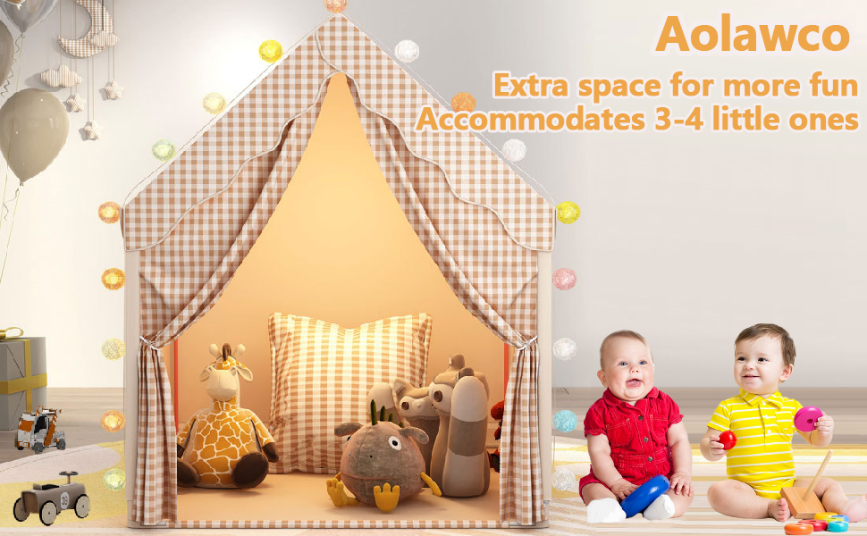 Дитяче намет-ліжко з ліхтариками та прапорцями, ігровий намет для дітей, намет-халапа для малюків, намет принцеси з вікнами, халапа для хлопчиків та дівчаток, хакі (47 * 40 * 51)