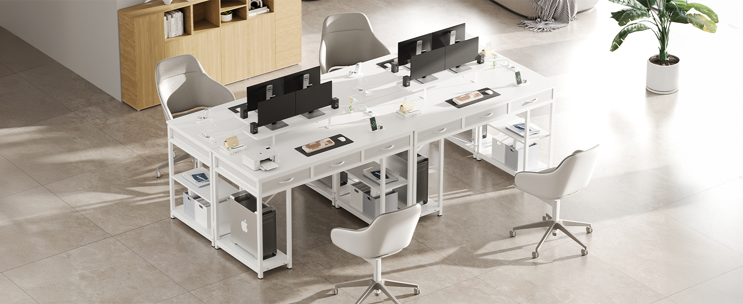 Комп'ютерний стіл Claiks з 3 шухлядами, 120 x 60 см, з полицею, 2 розетки та 2 USB-порти, для офісу та дому, білий