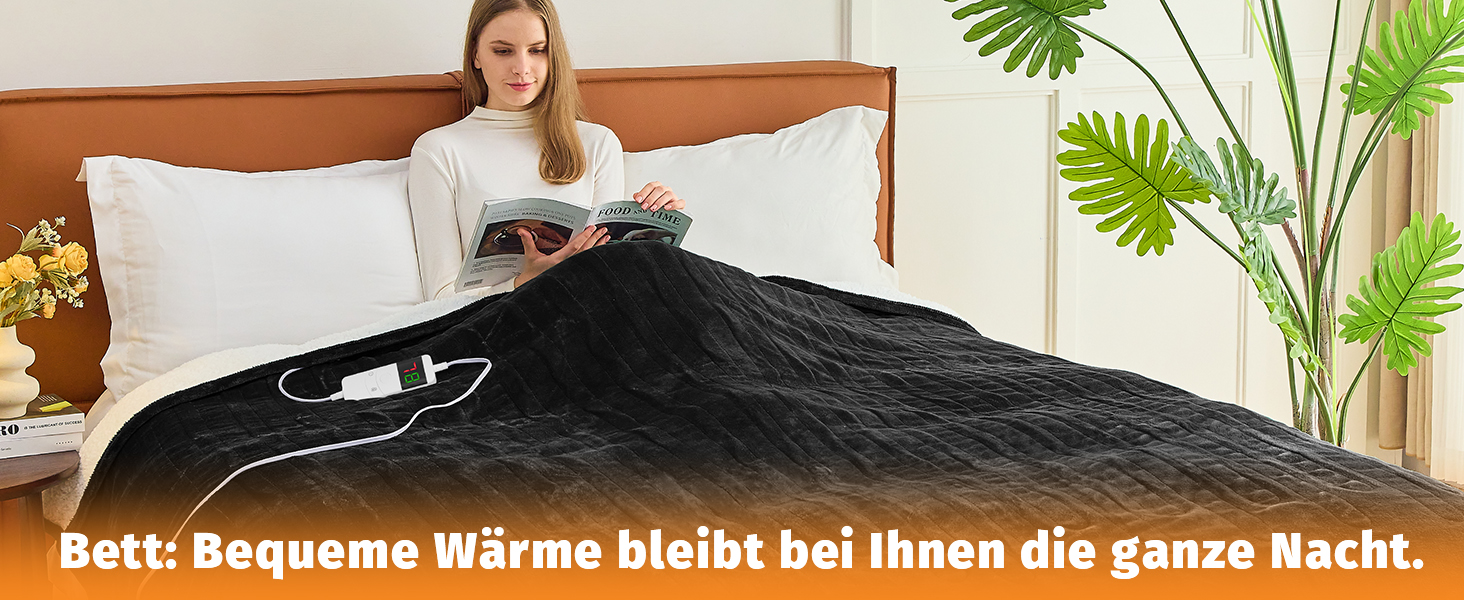 Електрична ковдра BOMOVA з автовимкненням, тепла та м'яка ковдра для дому, 10 температурних режимів та таймер, подарунок для жінок, 130x180 см (Чорний)