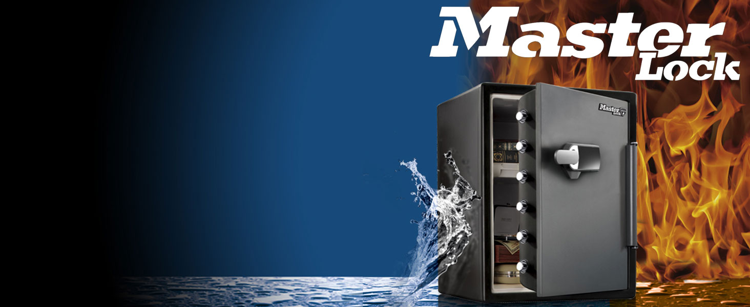 Master Lock FPW082FTCML: Вогнестійкий та водонепроникний сейф, 23л, 417x348x478 мм, цифровий код, для дому та офісу, чорний