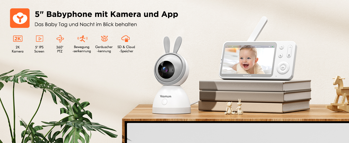 Відеоняня з камерою 1080P HD PTZ 360° та Wi-Fi: монітор для немовлят з додатком, нічним баченням, 4x Zoom, детекцією руху/звуку, двостороннім аудіо, автотрекінгом та сповіщеннями