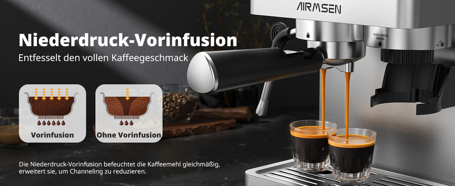 Еспресо-машина Siebträger з прозорою колбою, 20 Bar, автоматичний спінювач молока, для капучино та лате, Dual Boiler (1350W & 1000W), 15s екстракція, нержавіюча сталь, бак 1.8L, сенсорний дисплей, автоматичний спінювач молока (з млинком)