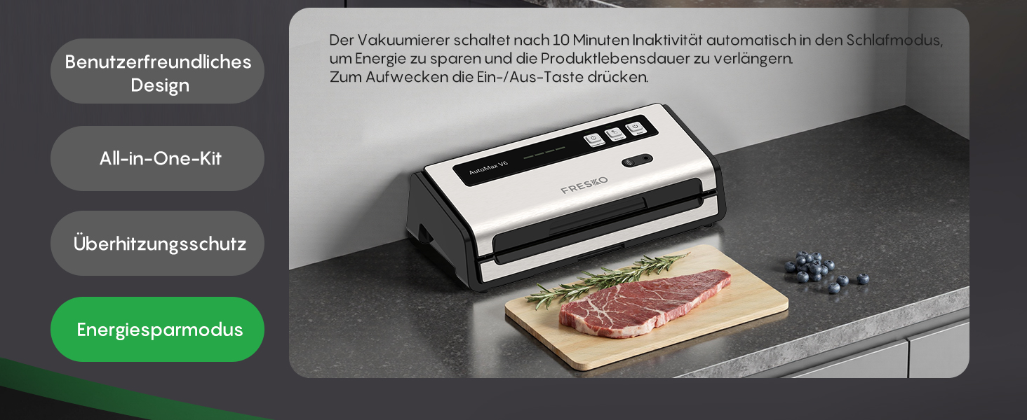 Вакууматор FRESKO Automatik для продуктів з турбо-режимом (15л/хв), автоматичний вакуумний пакувальник, 2 рулони в комплекті