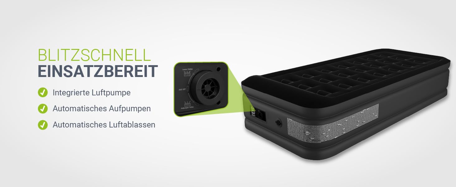 Надувний матрац Juskys самонадувний 150x200 см - 2-х місний з вбудованим насосом - ідеальний для гостей або кемпінгу - водонепроникний, блакитно-білий (чорний, одинарний)