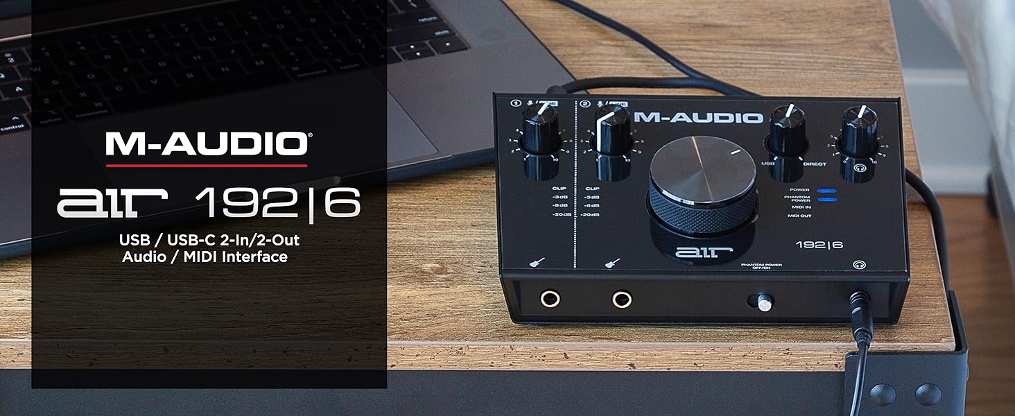 M-Audio Air 192|6: USB аудіоінтерфейс для запису в студійній якості з 2 XLR/Line входами та програмним забезпеченням AIR 192|6 (Чорний)