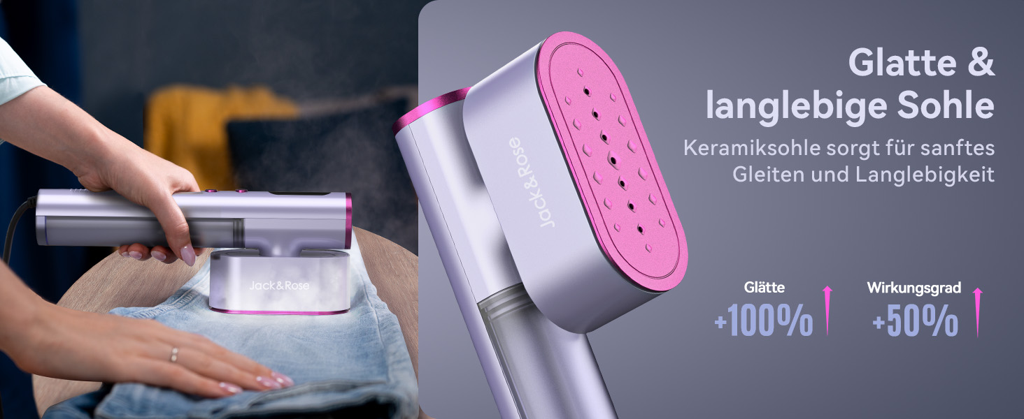 Jack & Rose Дампфглеттер: Портативний праска-парогенератор для подорожей, 1000W, 110-240V, 2-в-1, Швидкий нагрів 15с, Violet