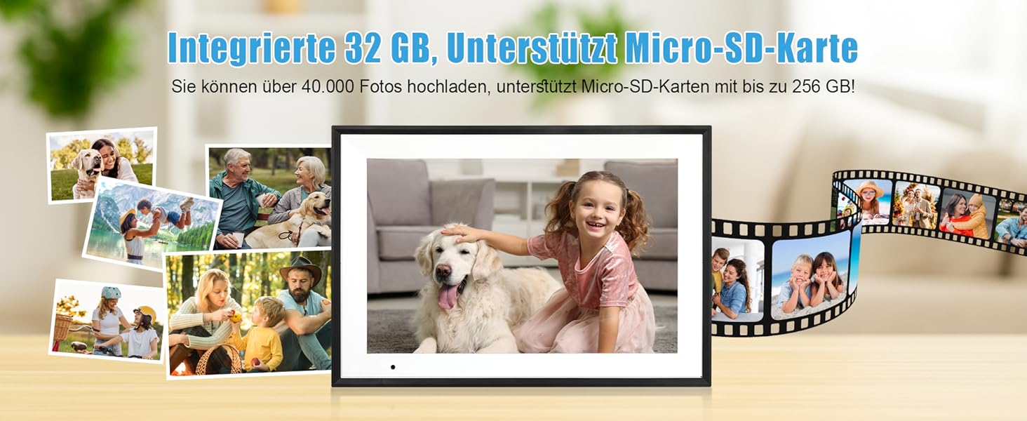 Цифровий фоторамка WiFi 10,1 дюйма, IPS HD сенсорний екран, 32GB, автоматичне обертання, підключення з будь-якого місця, чорний