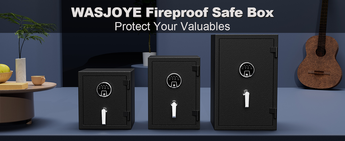 WASJOYE Вогнетривний сейф з біометричним замком, сейф для дому, офісу, готелю з цифровою клавіатурою та зарядкою Type-C (28L)