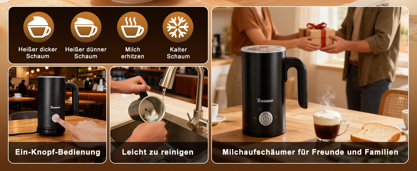 Електричний спінювач молока 5-в-1, 600W, для гарячого та холодного молока, об'єм 350 мл, з антипригарним покриттям, для капучино, лате, гарячого шоколаду (з нержавіючої сталі)