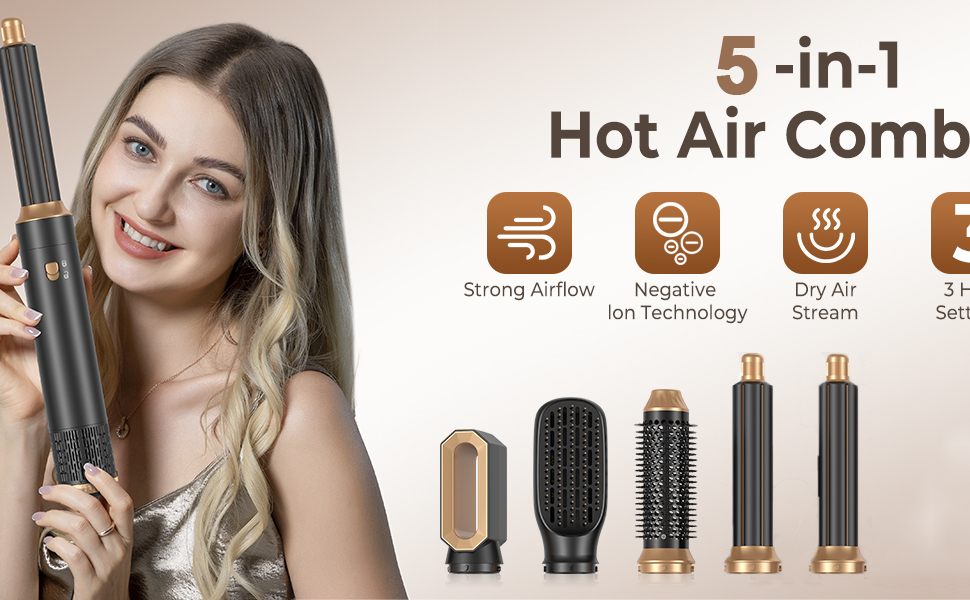 Набір для укладки волосся Hairstyler 5-в-1 з автозавиткою та феном, чорний