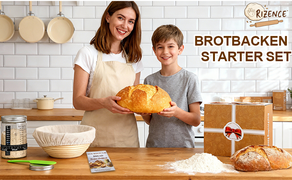 Набір для закваски: 2 форми для бродіння (овальна 25см, кругла 23см), скляний набір для закваски 900мл, аксесуари для випікання хліба