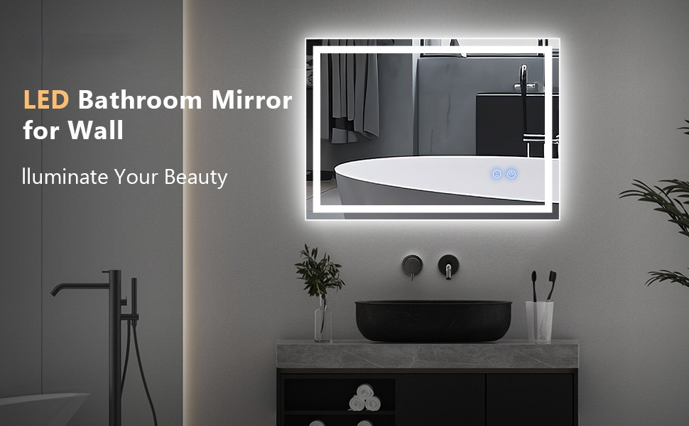 Дзеркало для ванної кімнати Youyijia з підсвічуванням, 70x50 см, антизапарник, сенсорний вимикач, 3 кольори світла, регулювання яскравості