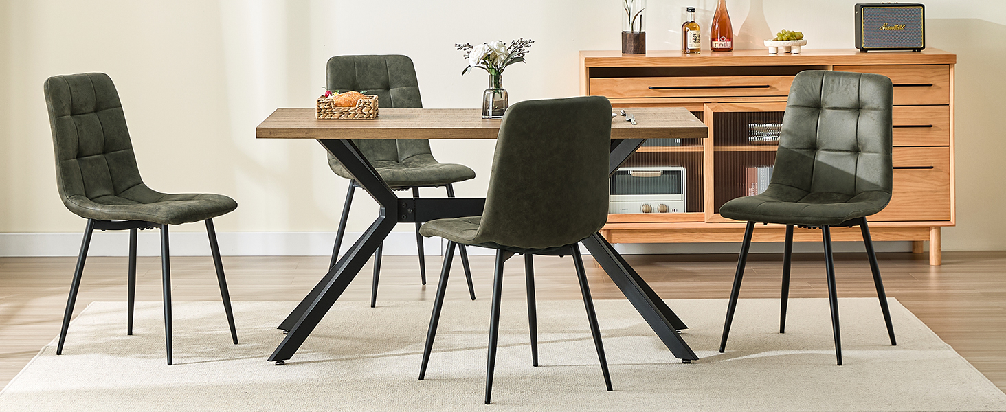 Набір з 4 кухонних стільців Techno, оббивка з тканини, м'які стільці з чорними металевими ніжками, оливковий колір