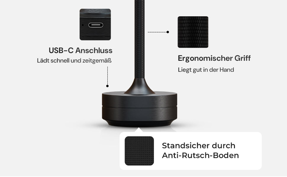 LED настільна лампа Designgold бездротова - стильний дизайн з акумулятором та USB-C - 3 кольори світла та регулювання яскравості - бездротова свобода для використання в приміщенні та на вулиці - акумуляторна, чорна