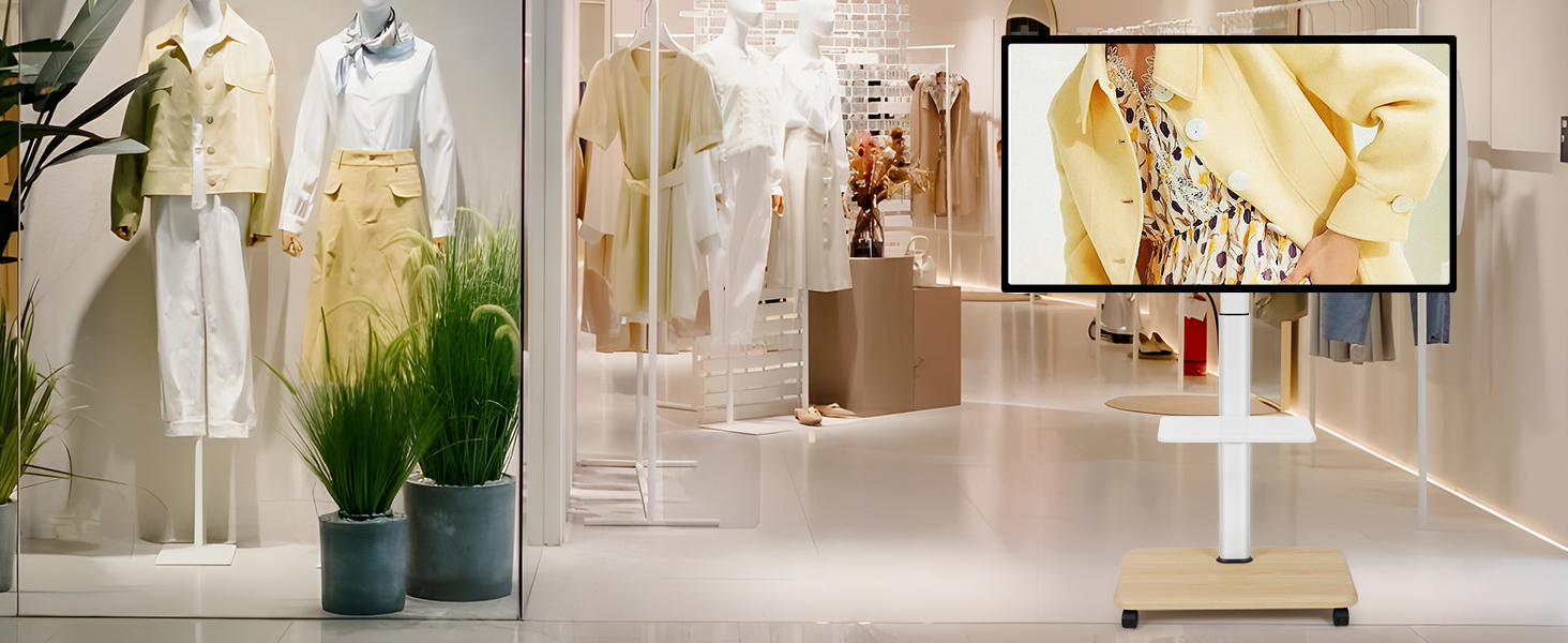 Мобільний ТВ-стіл Hellsehen для LED/LCD/OLED телевізорів 32-70 дюймів (до 45.4 кг), білий, з регулюванням висоти та блокованими колесами