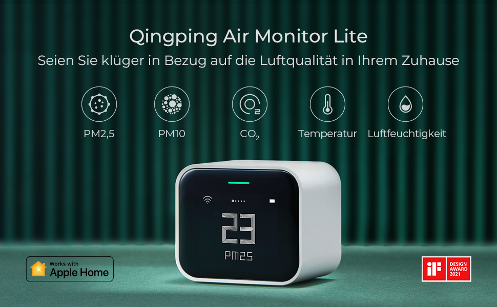 Qingping Air Monitor Lite: Wi-Fi монітор якості повітря з підтримкою HomeKit (CO2, PM2.5, PM10, температура, вологість)